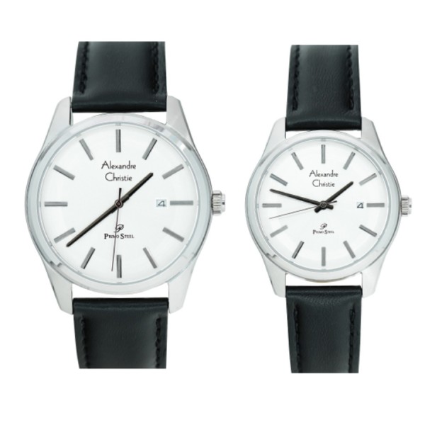 Alexandre Christie AC 1027 Silver White Black Leather Couple